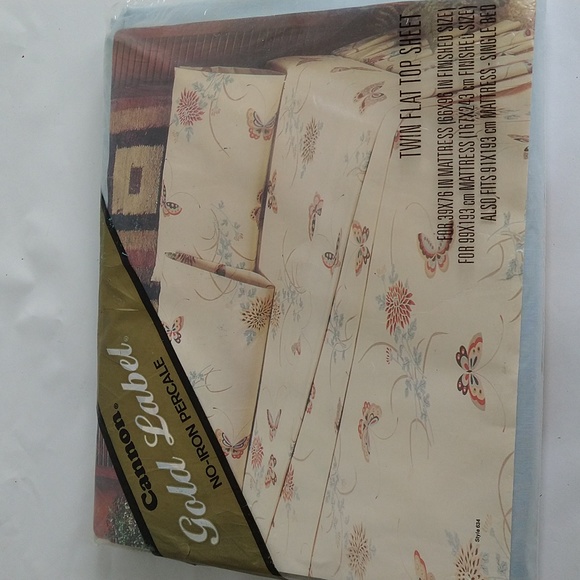 Cannon Twin Flat Bed Sheet Gold Label Butterflies Blue Mid Century Precale MCM - Picture 3 of 6